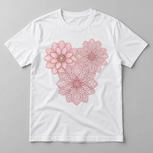 Pink Lace Mandala Heart tee in White