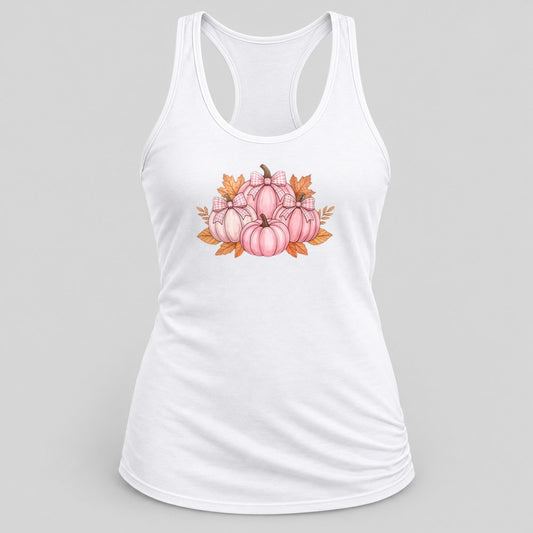 Pink Pumpkin Patch Bows racerback tank in White