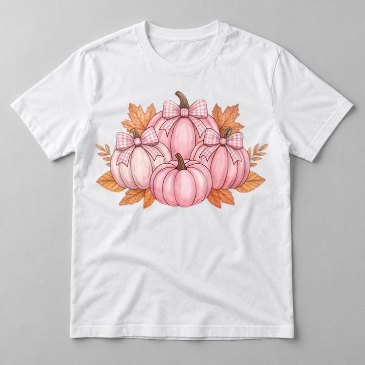 Pink Pumpkin Patch Bows tee in White