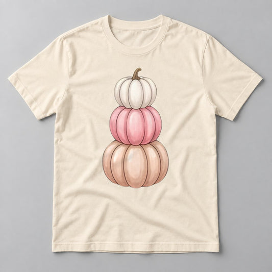 Pink Pumpkin Stack tee in Natural