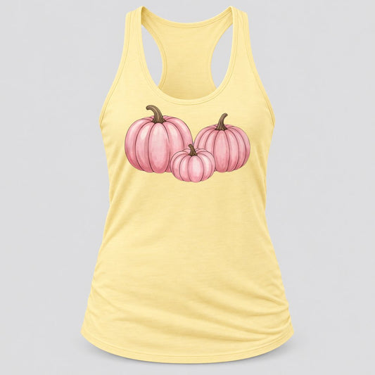Pink Pumpkin Trio racerback tank in Banana Cream