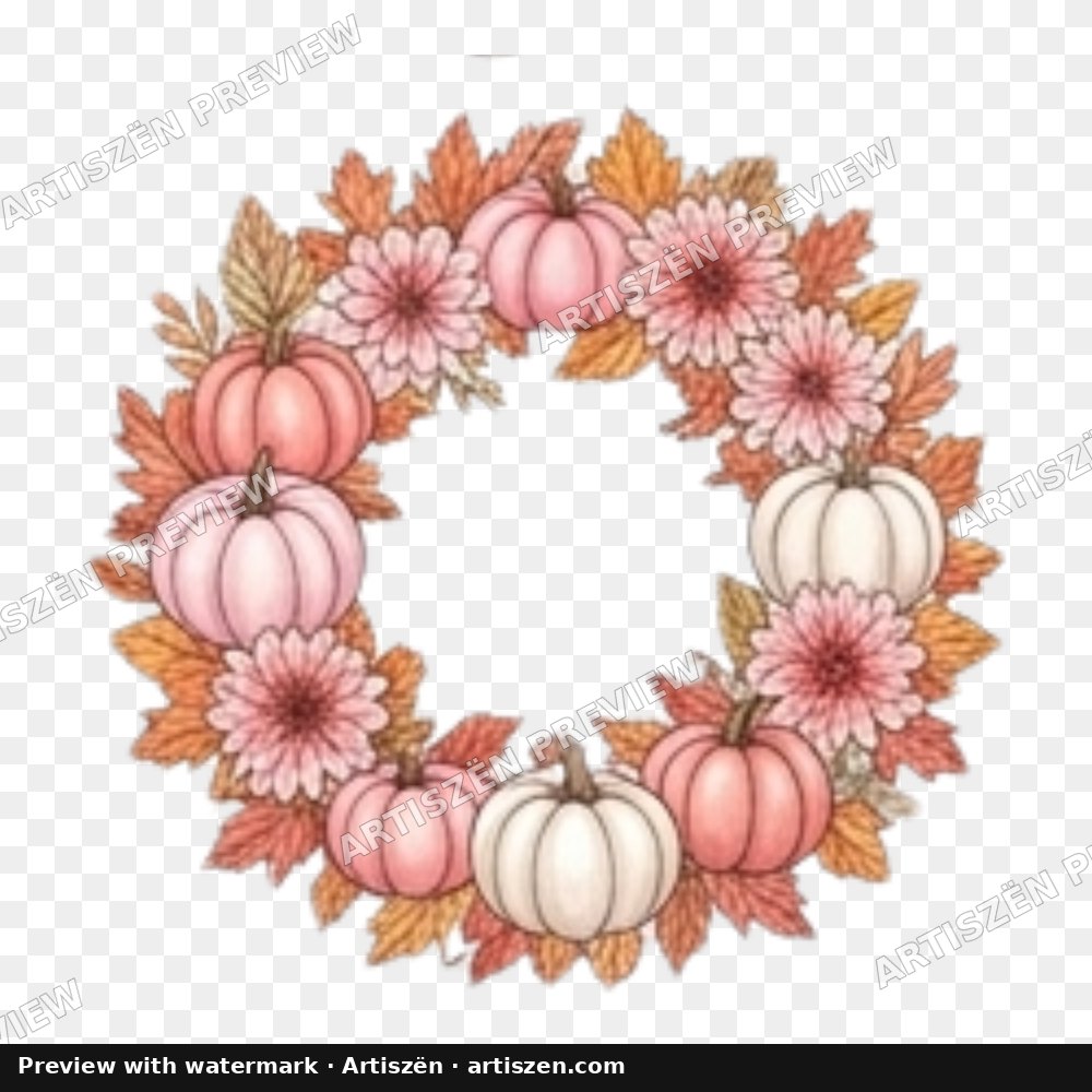 Pink Pumpkin Wreath PNG preview
