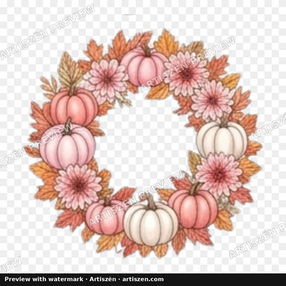 Pink Pumpkin Wreath PNG preview