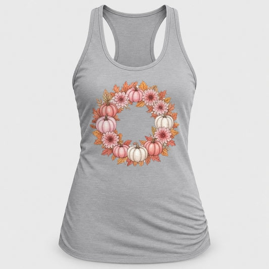 Pink Pumpkin Wreath racerback tank in Silver