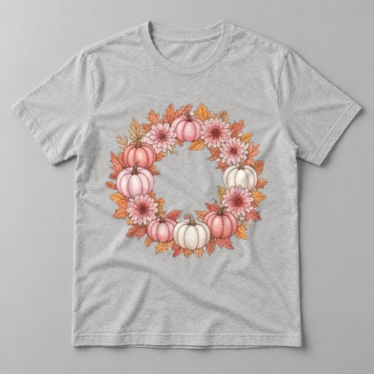 Pink Pumpkin Wreath tee in Athletic Heather