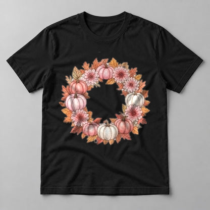 Pink Pumpkin Wreath tee in Black