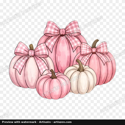 Pink & White Pumpkin Bows PNG preview