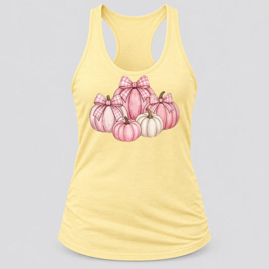 Pink & White Pumpkin Bows racerback tank in Banana Cream