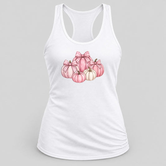 Pink & White Pumpkin Bows racerback tank in White