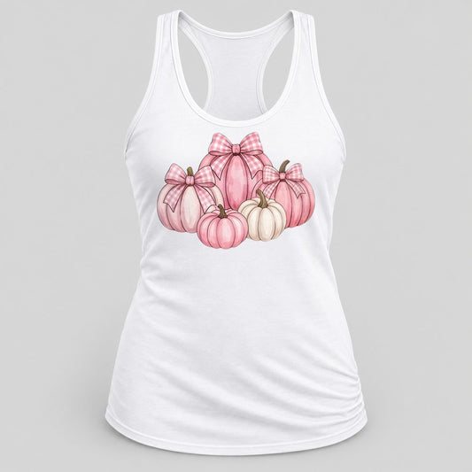 Pink & White Pumpkin Bows racerback tank in White