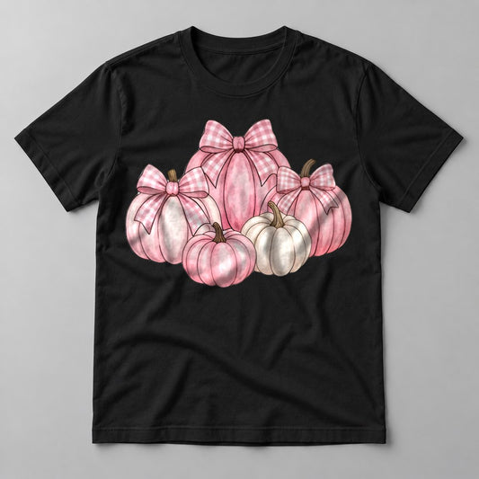 Pink & White Pumpkin Bows tee in Black