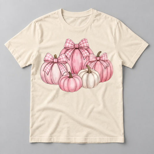 Pink & White Pumpkin Bows tee in Natural