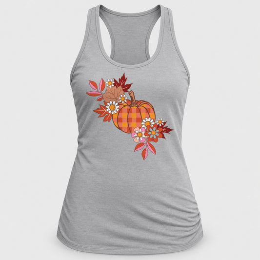 Plaid Pumpkin Florals racerback tank in Silver
