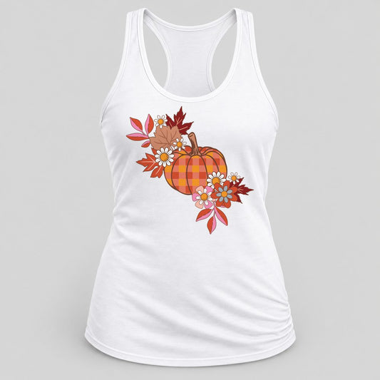Plaid Pumpkin Florals racerback tank in White