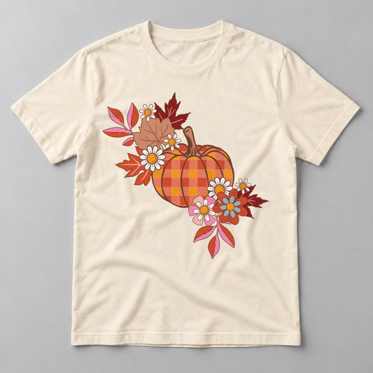 Plaid Pumpkin Florals tee in Natural