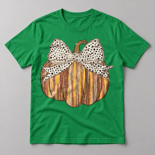 Polka Dot Bow Pumpkin tee in Kelly Green