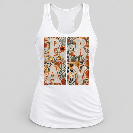 Pray Floral racerback tank in White