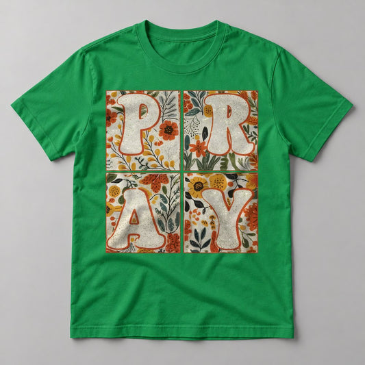 Pray Floral tee in Kelly Green