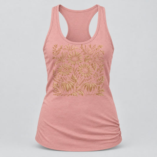 Pumpkin Lace Pattern racerback tank in Desert Pink