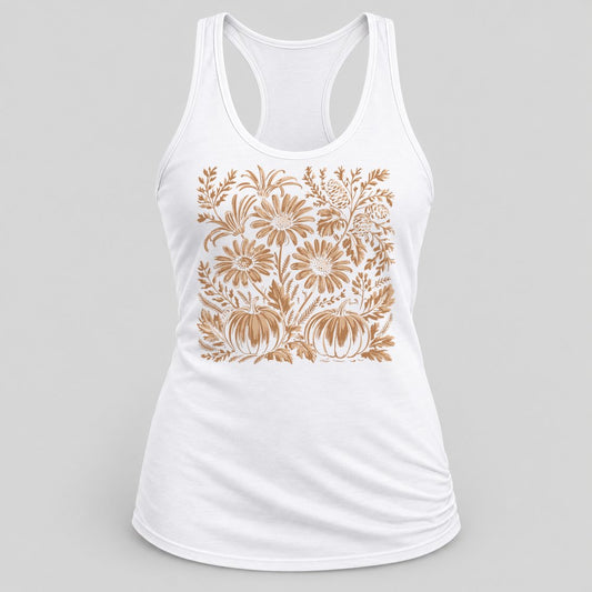 Pumpkin Lace Pattern racerback tank in White