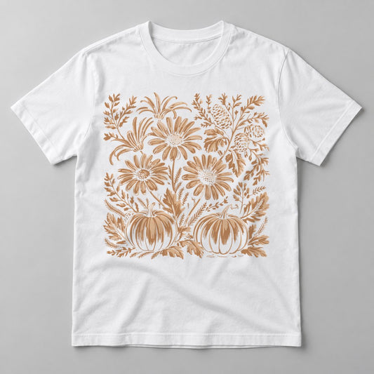 Pumpkin Lace Pattern pressed on a White tee