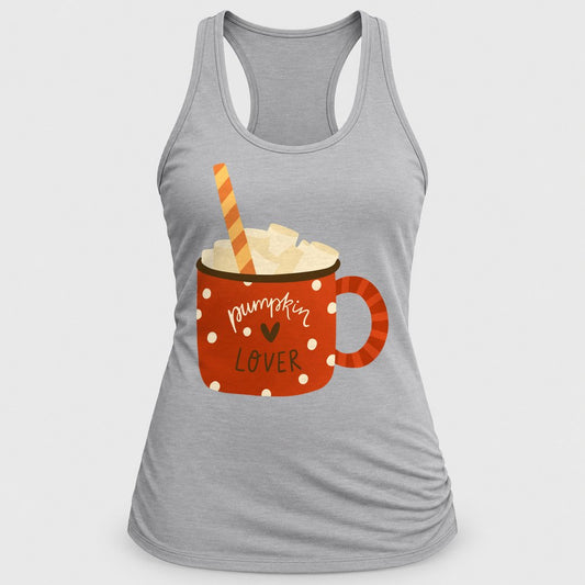 Pumpkin Lover Mug racerback tank in Silver