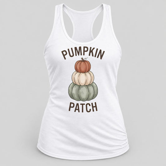 Pumpkin Patch Stack racerback tank in White