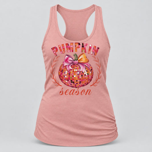 Pumpkin Season Disco racerback tank in Desert Pink