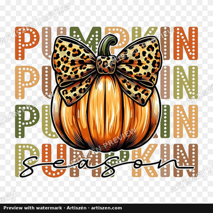 Pumpkin Season Leopard Bow PNG preview