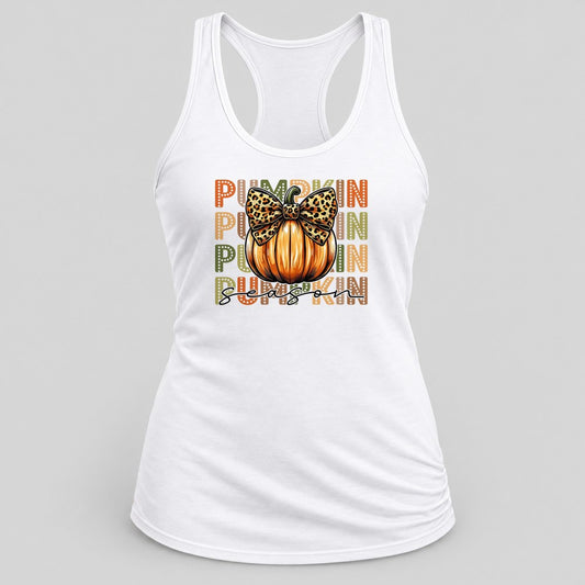 Pumpkin Season Leopard Bow racerback tank in White
