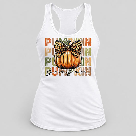 Pumpkin Season Leopard Bow racerback tank in White