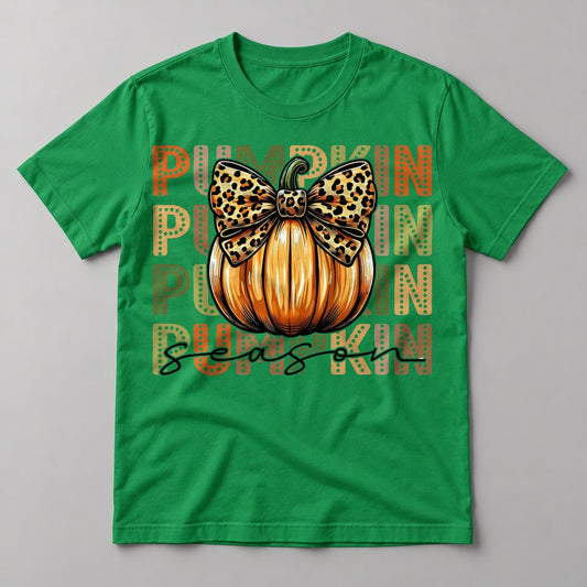 Pumpkin Season Leopard Bow tee in Kelly Green
