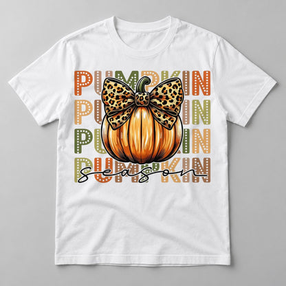 Pumpkin Season Leopard Bow tee in White