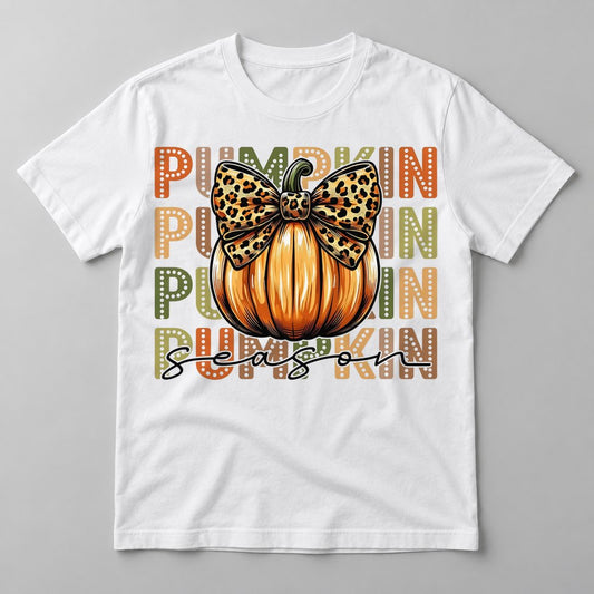 Pumpkin Season Leopard Bow tee in White