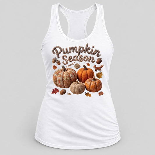 Pumpkin Season Patchwork racerback tank in White