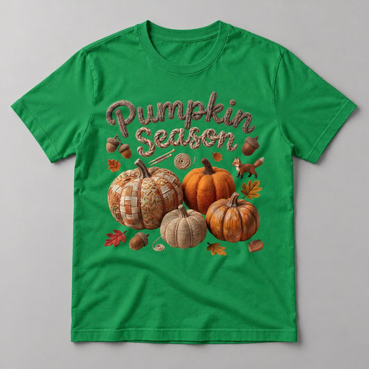 Pumpkin Season Patchwork tee in Kelly Green