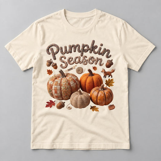 Pumpkin Season Patchwork tee in Natural