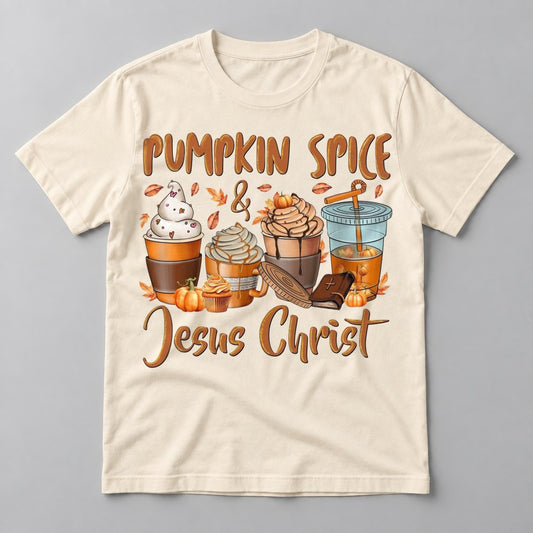 Pumpkin Spice & Jesus Christ tee in Natural