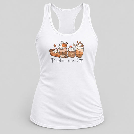 Pumpkin Spice Latte Trio racerback tank in White