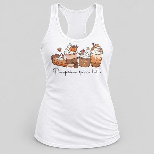 Pumpkin Spice Latte Trio racerback tank in White