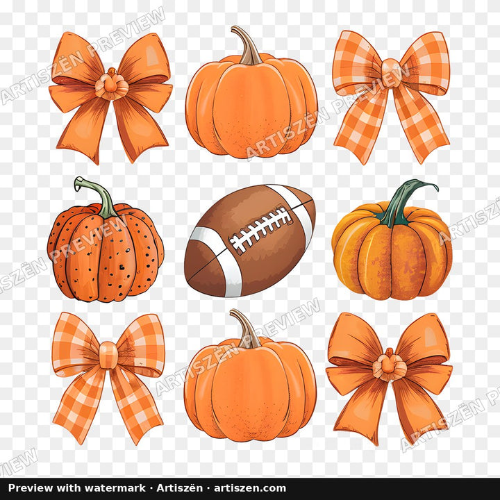 Pumpkins, Bows & Football PNG preview