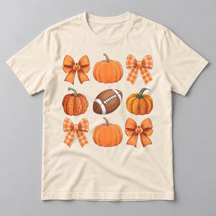 Pumpkins, Bows & Football tee in Natural