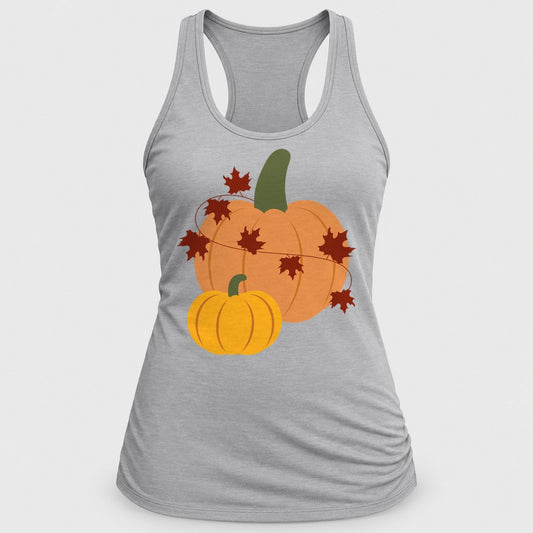 Pumpkins & Maple Leaves racerback tank in Silver