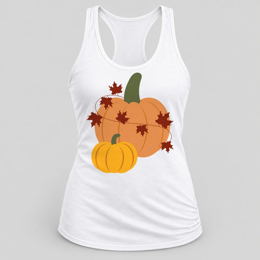 Pumpkins & Maple Leaves racerback tank in White