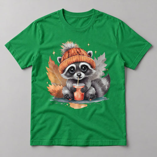 Raccoon in a Beanie tee in Kelly Green