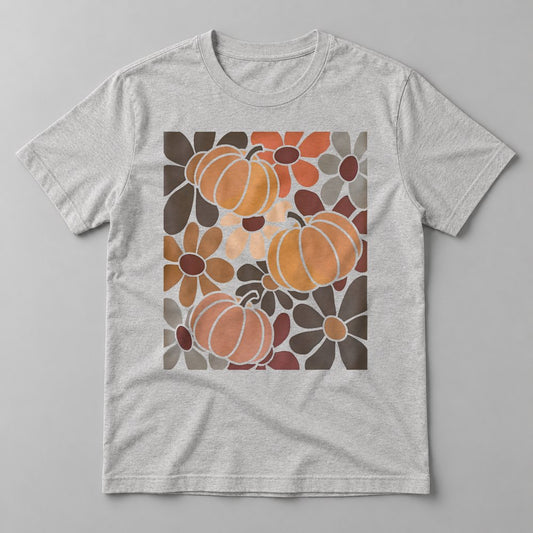 Retro Groovy Pumpkins tee in Athletic Heather