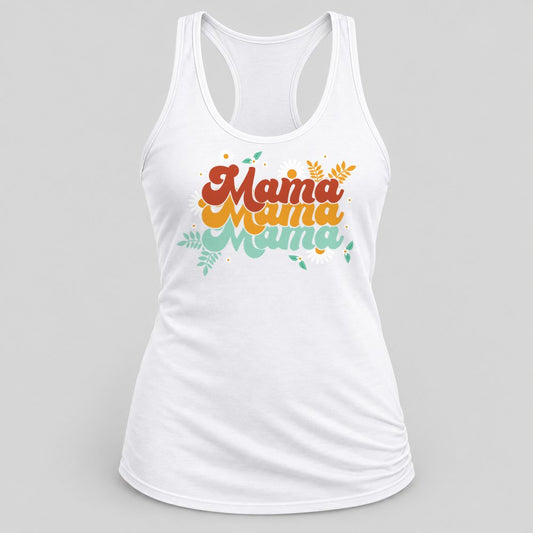 Retro Mama Florals racerback tank in White