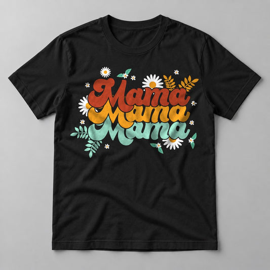 Retro Mama Florals tee in Black