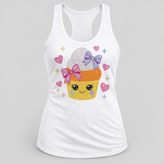 Rhinestone Candy Corn Cutie racerback tank in White