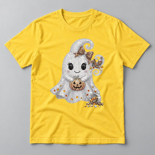 Rhinestone Ghost Girl tee in Yellow